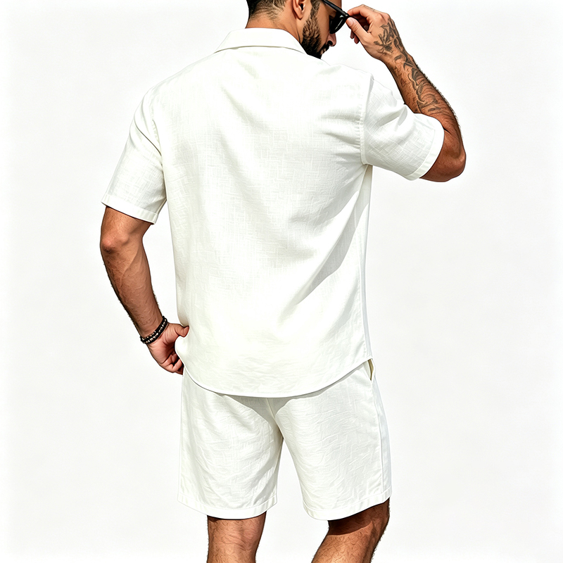Men Linen Two Piece Outfit Sho - Linen Shirt Breathable review and price