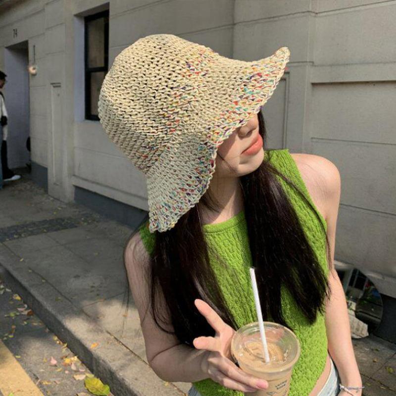 Women Handwoven Rainbow Straw  - Bucket Hat Straw review and price