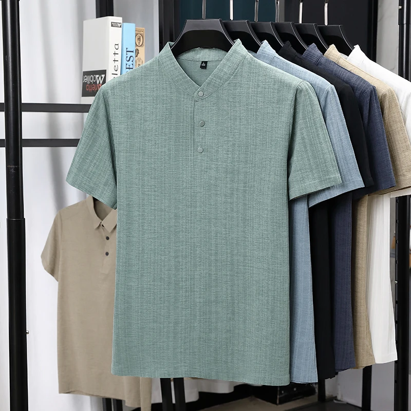 Mens Mandarin Collar Half Plac - Linen Shirt Breathable review and price