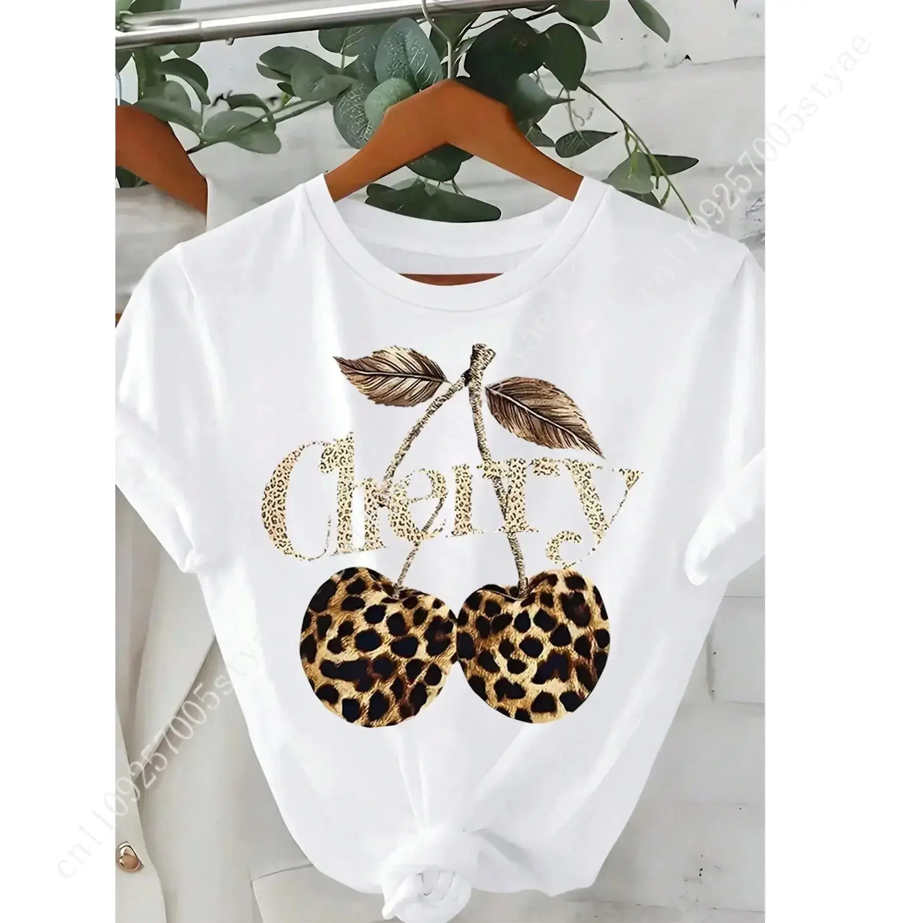 Women's Cherry & Leopard Print - Tee Graphic Print review and price