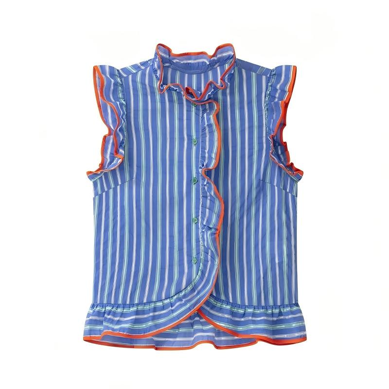Women's blue vertical striped  - Shirt Camp Collar review and price