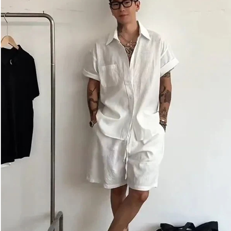 Mens Linen Cotton 2 Piece Set  - Linen Shirt Breathable review and price