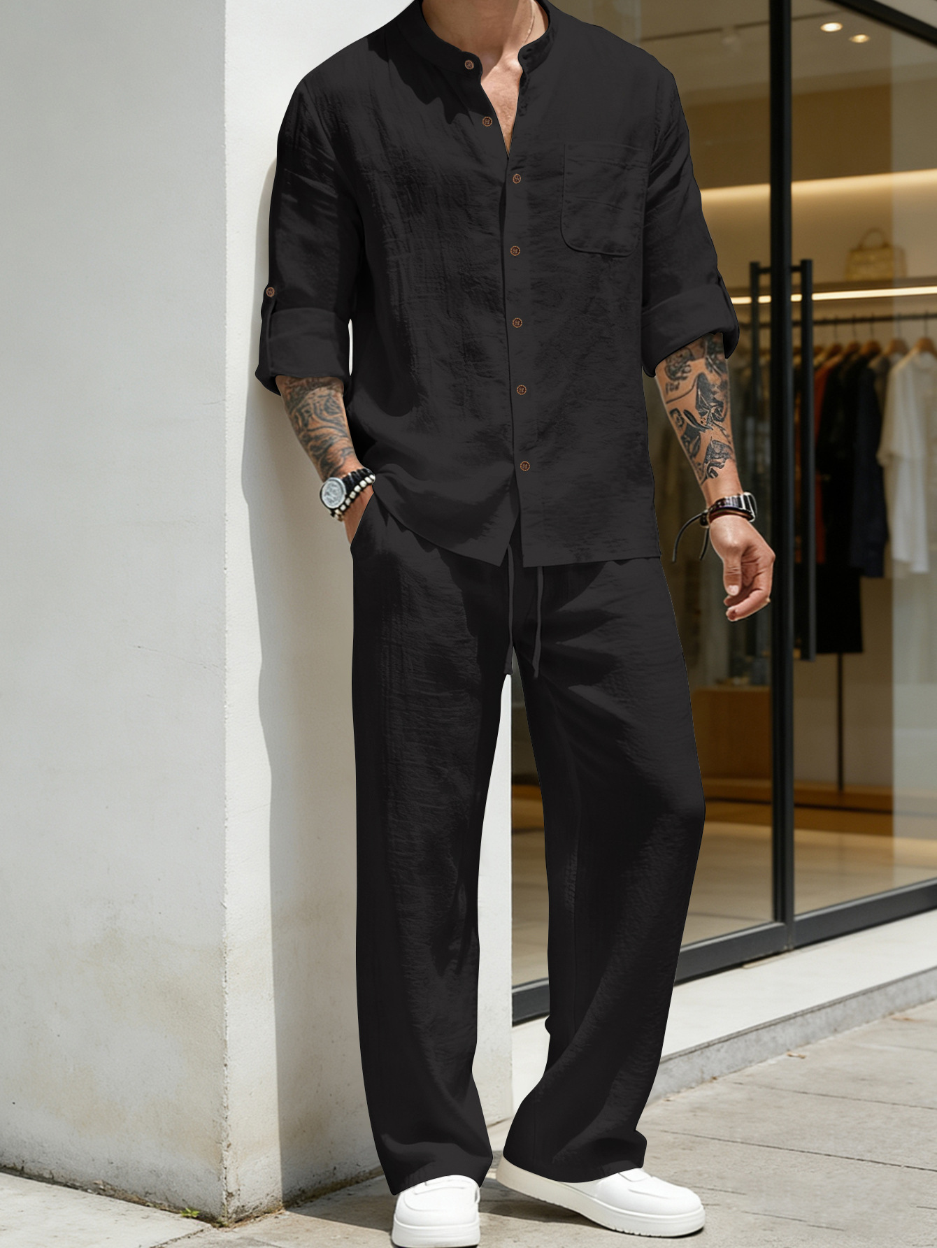 Suit Loose Linen Long Sleeve S - Linen Shirt Breathable review and price