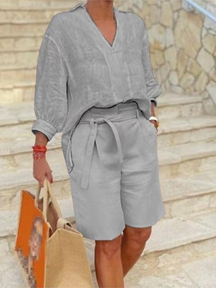 Women Suits Elegant Style Two  - Linen Shirt Breathable review and price
