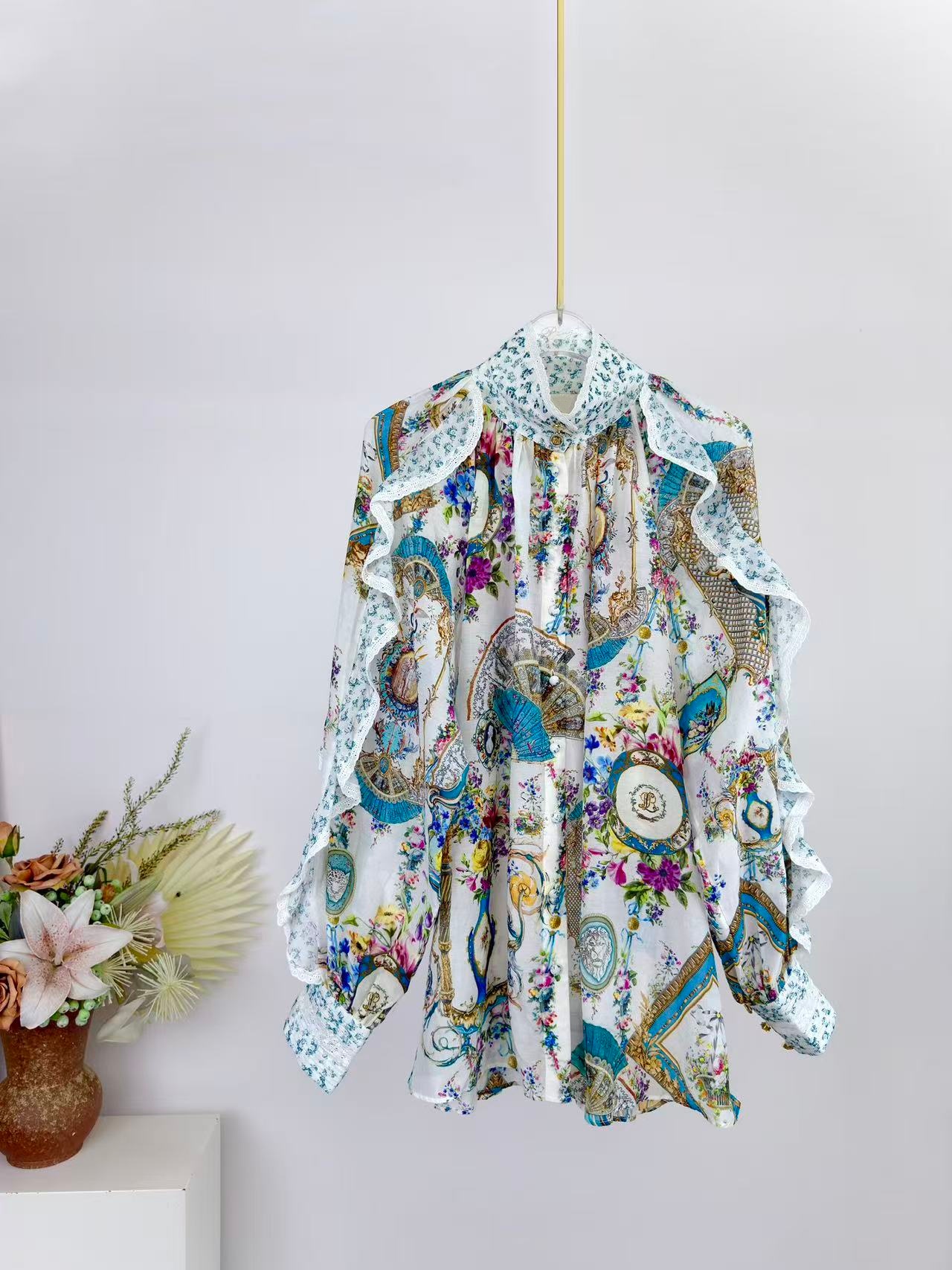 2026 Women Flower Print Set Cr - Linen Shirt Breathable review and price