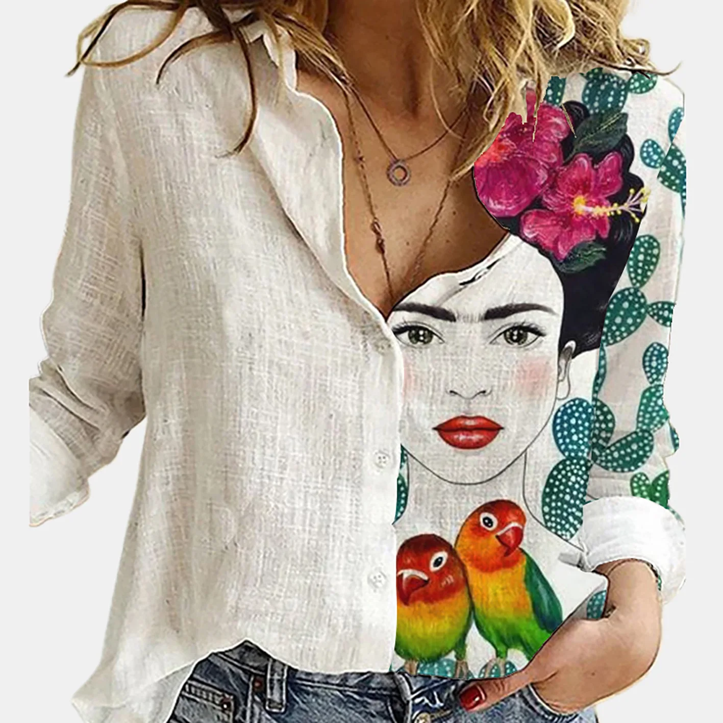 Women Spring And Autumn Long S - Shirt Camp Collar review and price